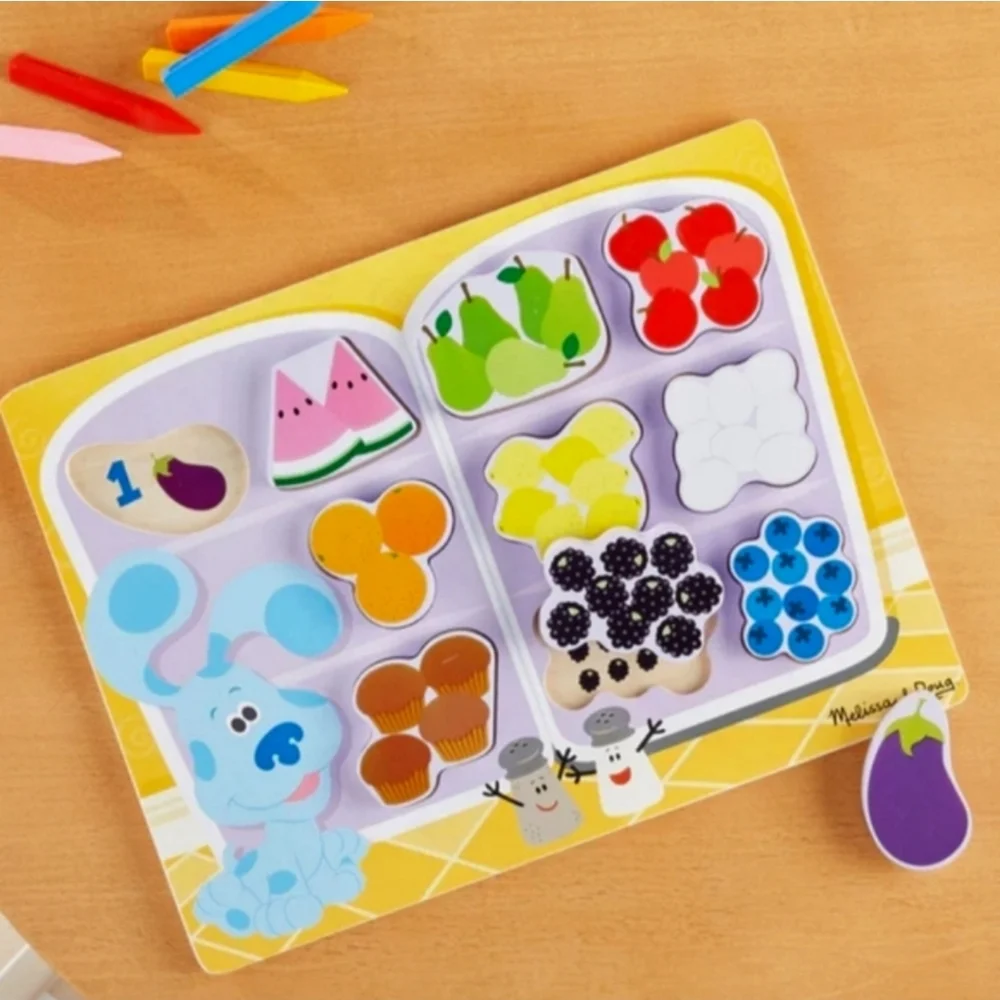 NEW Melissa & Doug Blue's Clues & You Fridge Food 10 Piece Wooden Chunky Puzzle